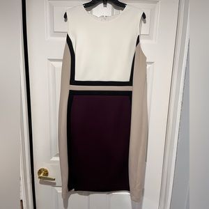 Calvin Klein Black White Beige Burgundy Ponte Knut Sheath Sleeveless Dress 18W
